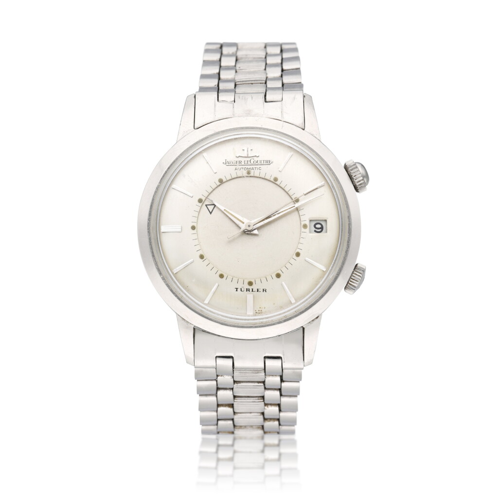 View full screen - View 1 of Lot 448. Memovox | Retailed by Turler: A stainless steel wristwatch with alarm, date and bracelet, Circa 1960.