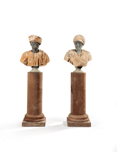 View full screen - View 1 of Lot 168. A pair of busts representing men with turbans.