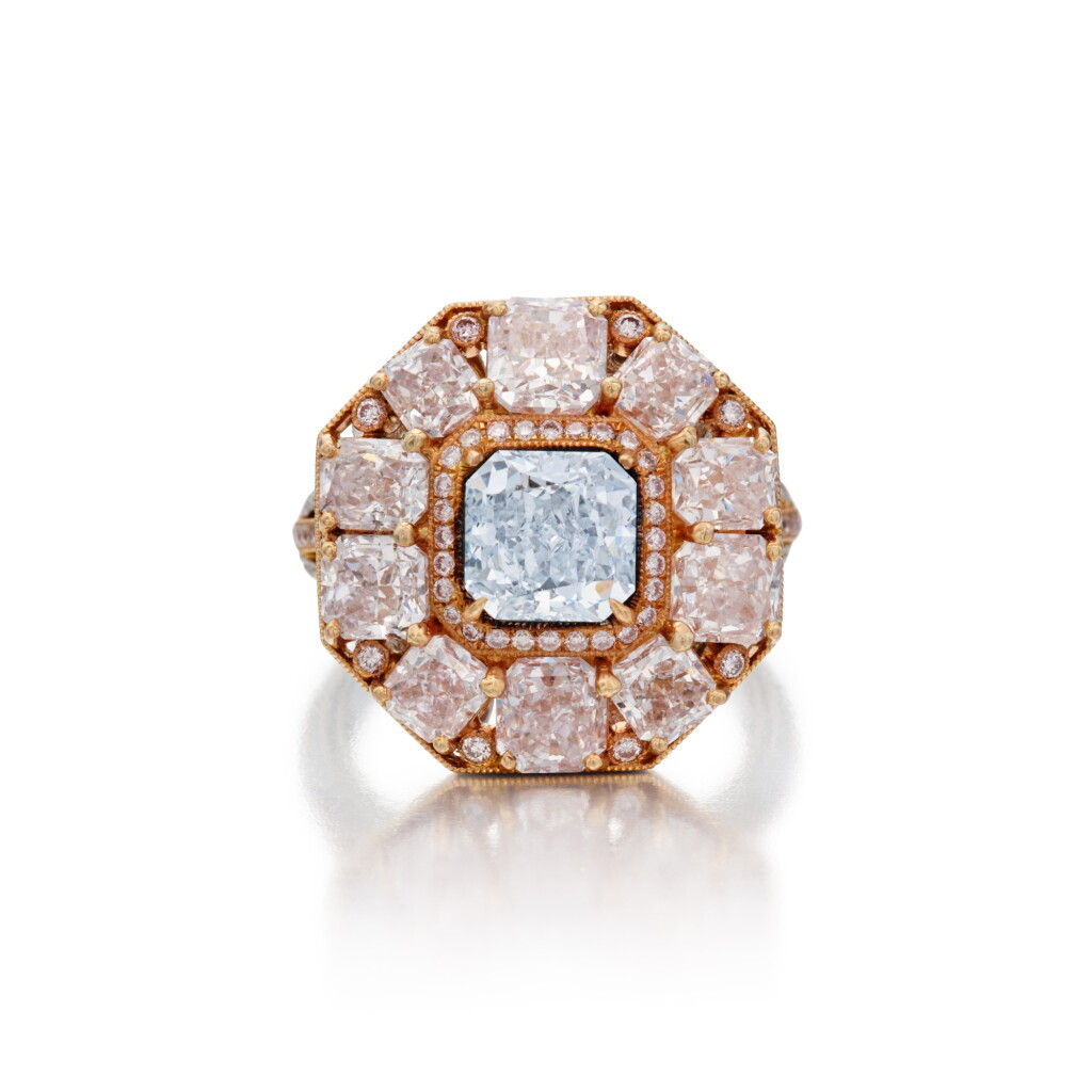 View full screen - View 1 of Lot 396. Very Light Blue Diamond, Colored Diamond and Diamond Ring.