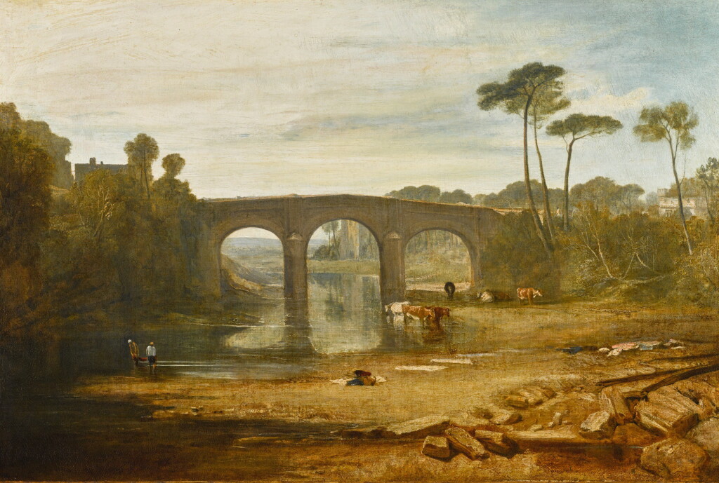 View full screen - View 1 of Lot 50. JOSEPH MALLORD WILLIAM TURNER, R.A. | WHALLEY BRIDGE AND ABBEY, LANCASHIRE: DYERS WASHING AND DRYING CLOTH.
