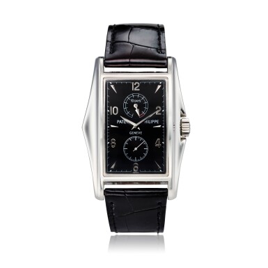 View full screen - View 1 of Lot 121. Reference 5100P-001 A limited edition platinum rectangular wristwatch with 10 day power reserve, Made to commemorate the millennium, Made in 2001.