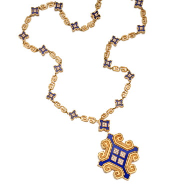 View full screen - View 1 of Lot 140. Gold, Lapis Lazuli and Diamond Sautoir, France | 寶格麗 | 黃金、青金石及鑽石長項鏈.