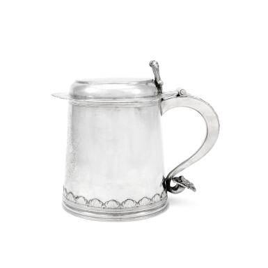 View full screen - View 1 of Lot 107. An American Silver Tankard, Cornelius Kierstede, New York, Circa 1715.