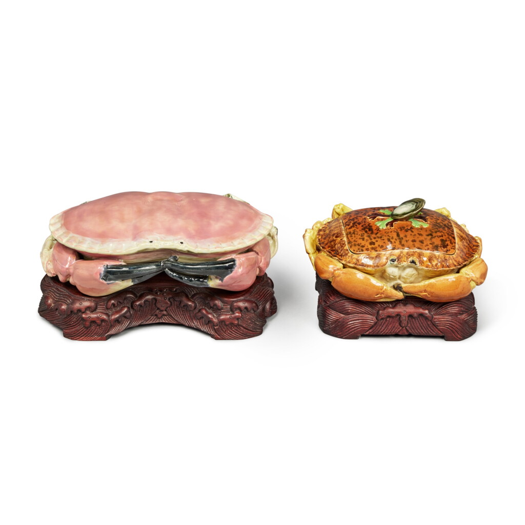 View full screen - View 1 of Lot 1160. Two English Majolica Crab-form Boxes and Covers, Circa 1875.