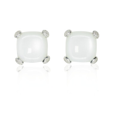 View full screen - View 1 of Lot 33. Pair of moonstone and diamond ear clips, Michele della Valle.