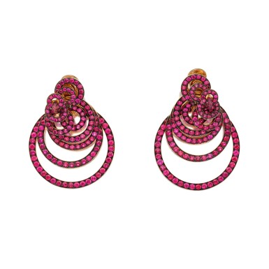 View full screen - View 1 of Lot 563. Pair of Ruby 'Gypsy' Pendant-Earclips.