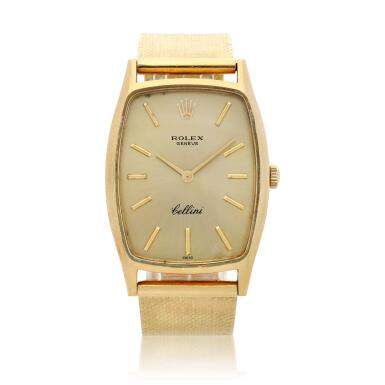 View full screen - View 1 of Lot 145. Reference 3807 Cellini A yellow gold rectangular wristwatch, Circa 1975.