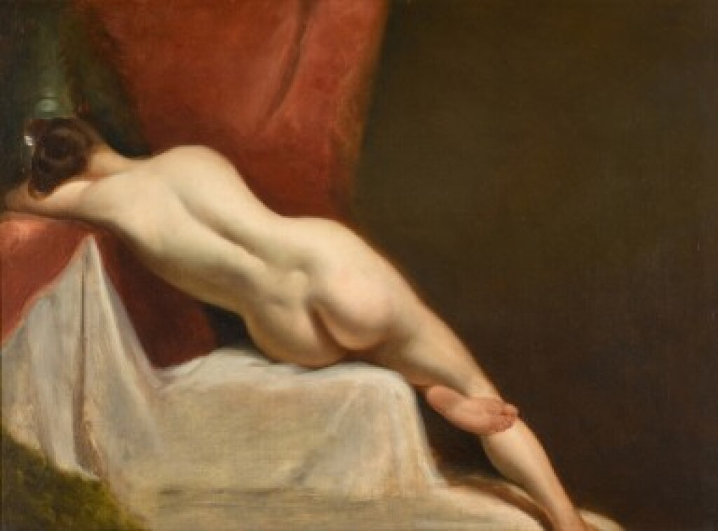 View full screen - View 1 of Lot 171. WILLIAM ETTY, R.A. | RECLINING FEMALE NUDE IN AN INTERIOR.