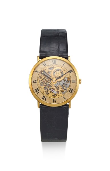 View full screen - View 1 of Lot 8148. AUDEMARS PIGUET | AN ULTRA-THIN YELLOW GOLD SKELETONISED WRISTWATCH, CIRCA 1980.