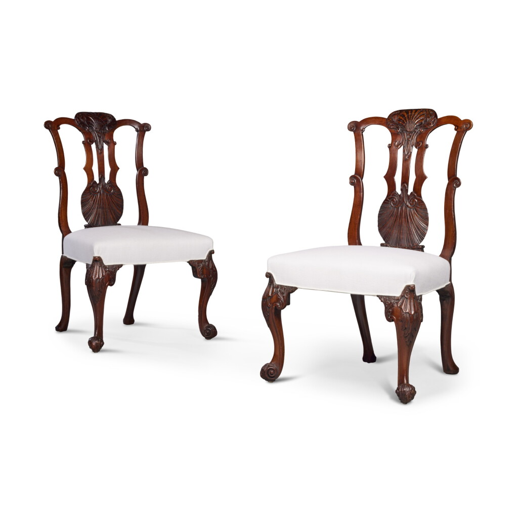 View full screen - View 1 of Lot 28. A Pair of Irish George II Mahogany SIde Chairs, mid-18th Century.
