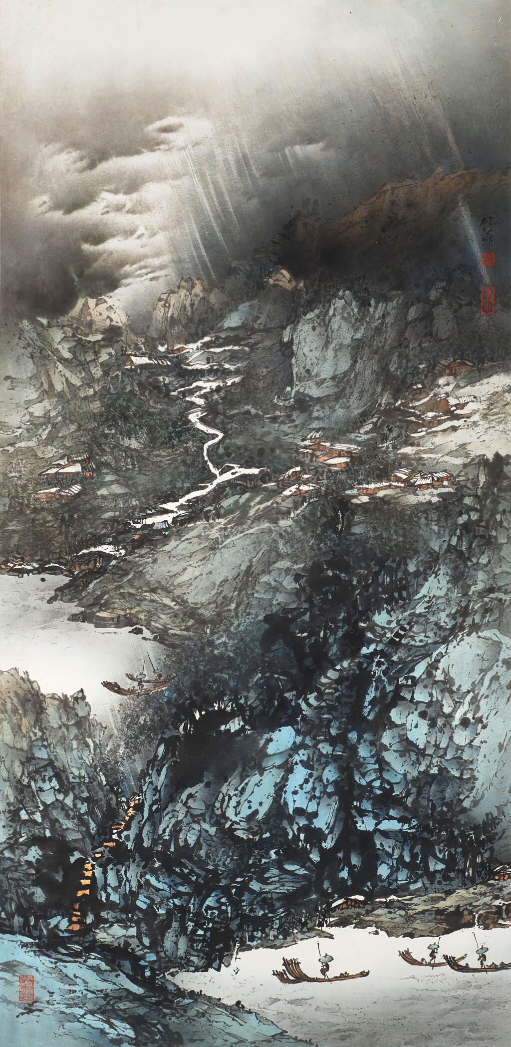 View full screen - View 1 of Lot 3229. 顧媚 風雨歸舟 | Gu Mei (Koo Mei, b.1929), Misty Mountains after Rain.
