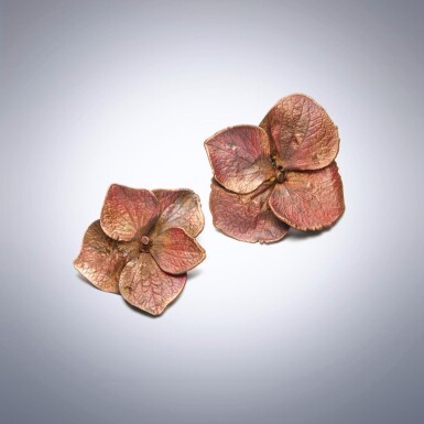 View full screen - View 1 of Lot 17. Pair of "Hortensia" Brooches .