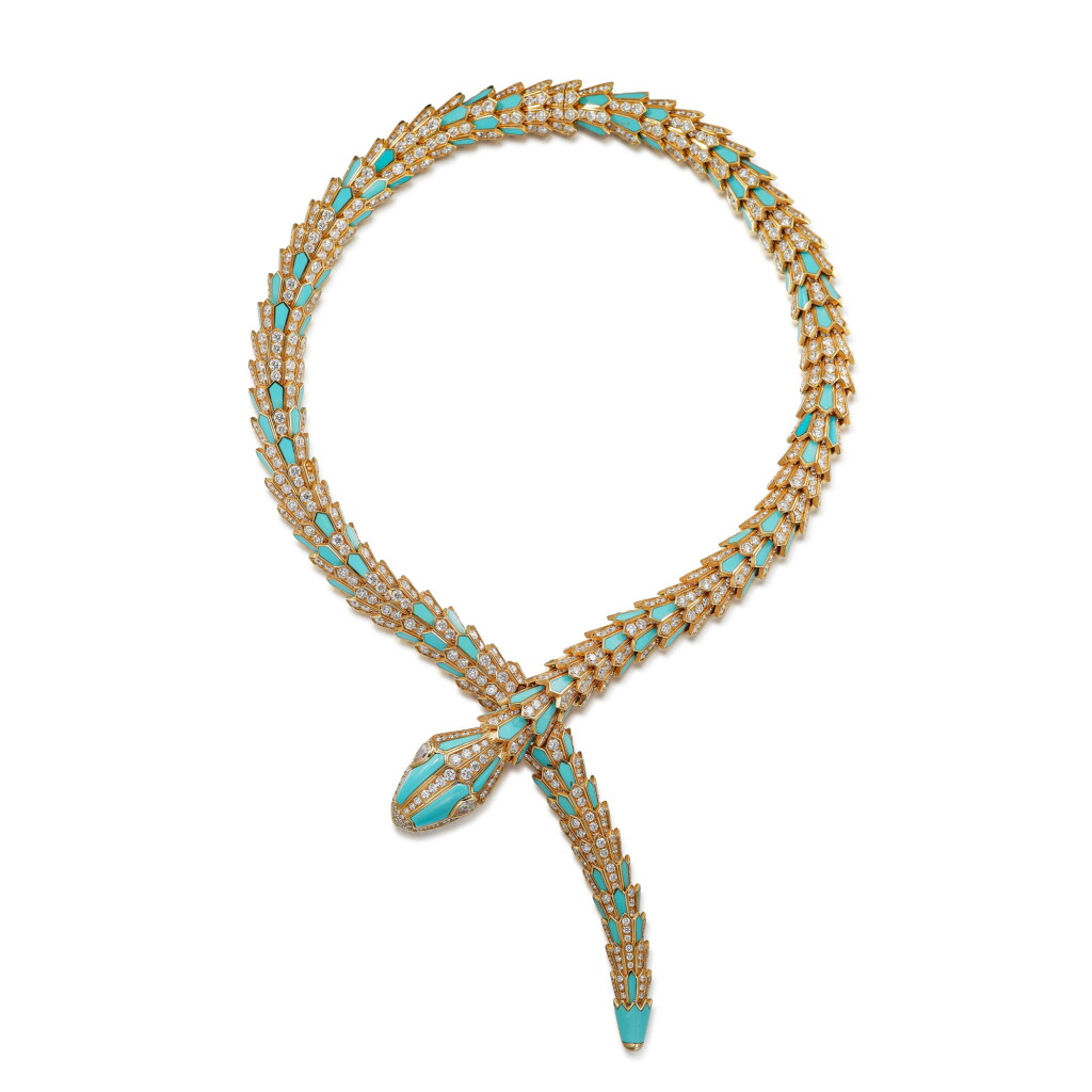 View full screen - View 1 of Lot 1803. 'Serpenti' Diamond and Turquoise Necklace | 寶格麗 | 'Serpenti' 鑽石 配 綠松石 項鏈.