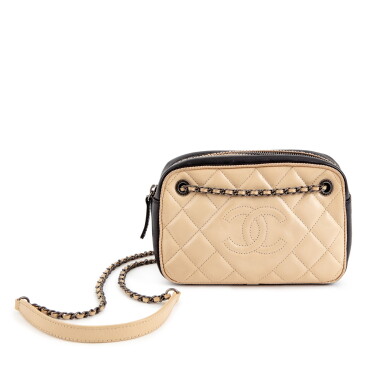 View full screen - View 1 of Lot 225. Black and Beige Quilted Lambskin Leather Diamond CC Bag Ruthenium Hardware, 2015.