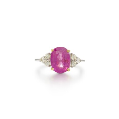View full screen - View 1 of Lot 106. Pink sapphire and diamond ring .