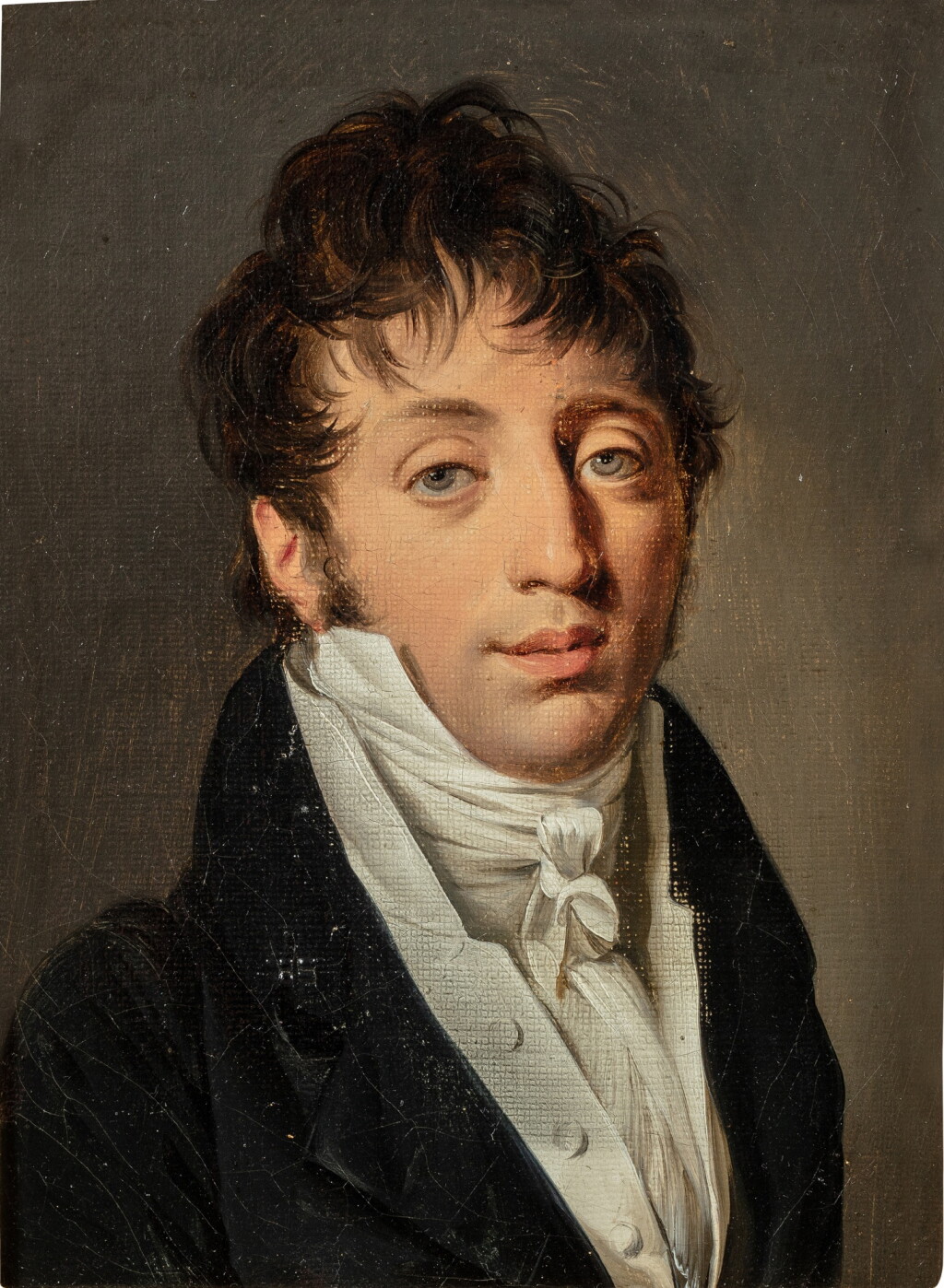 View full screen - View 1 of Lot 170. Portrait of a Man wearing a black jacket with a white cravat .