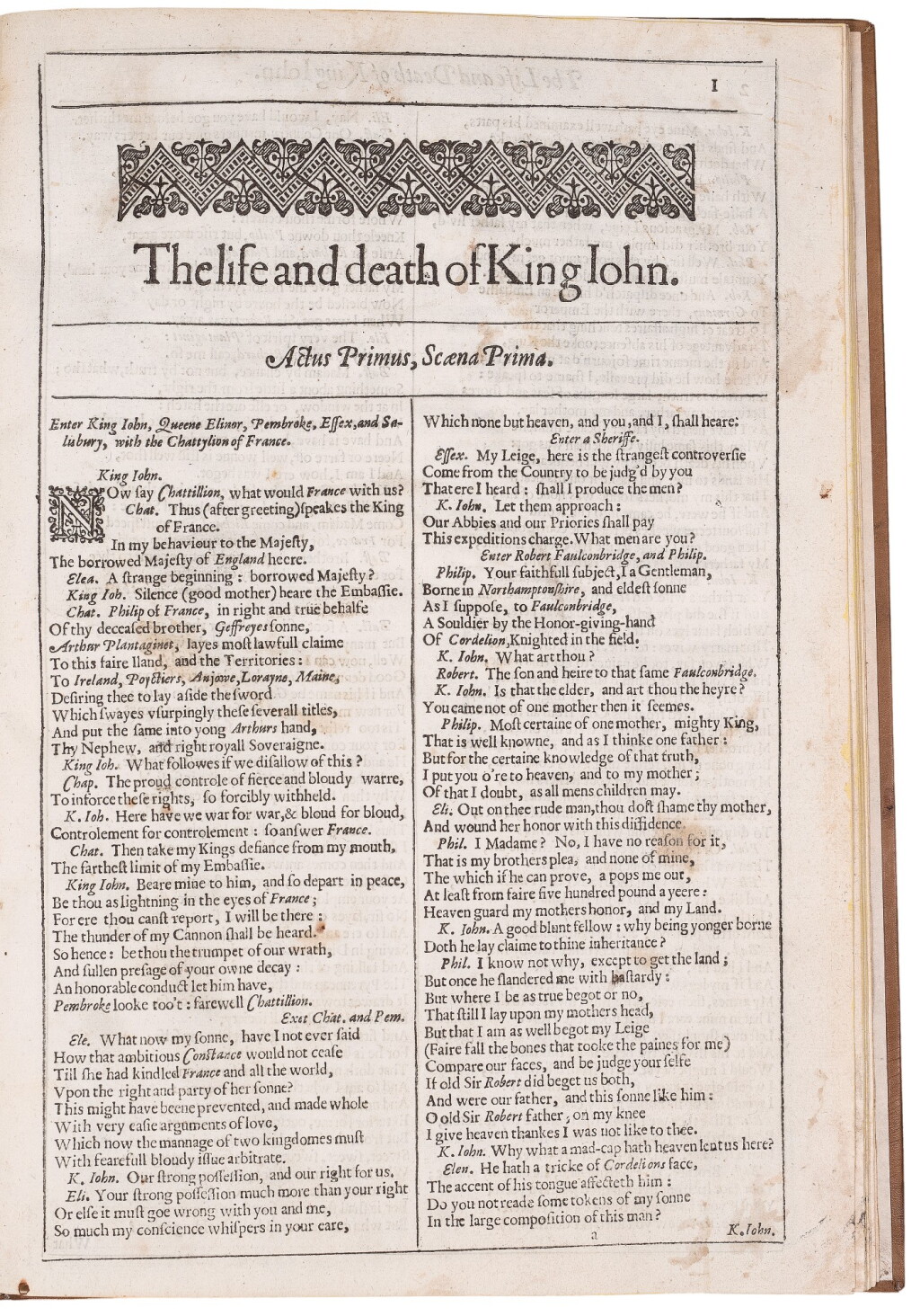 View full screen - View 1 of Lot 127. Shakespeare, William. The Life and Death of King John. From Shakespeare's Second Folio.