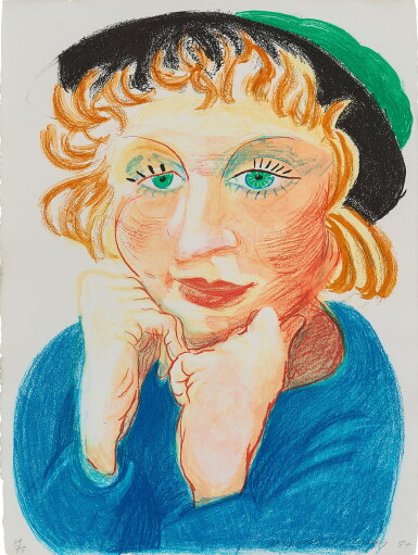 View full screen - View 1 of Lot 611. David Hockney 大衛·霍克尼 | Celia with Green Hat 西莉亞戴綠帽.