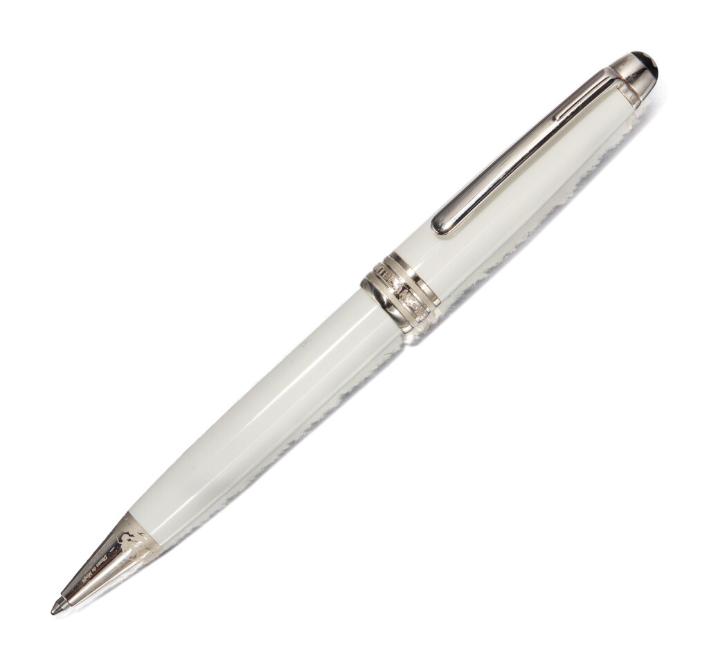 View full screen - View 1 of Lot 75. MONTBLANC | A LIMITED EDITION PLATINUM PLATED AND WHITE LACQUER BALLPOINT PEN, CIRCA 2000.