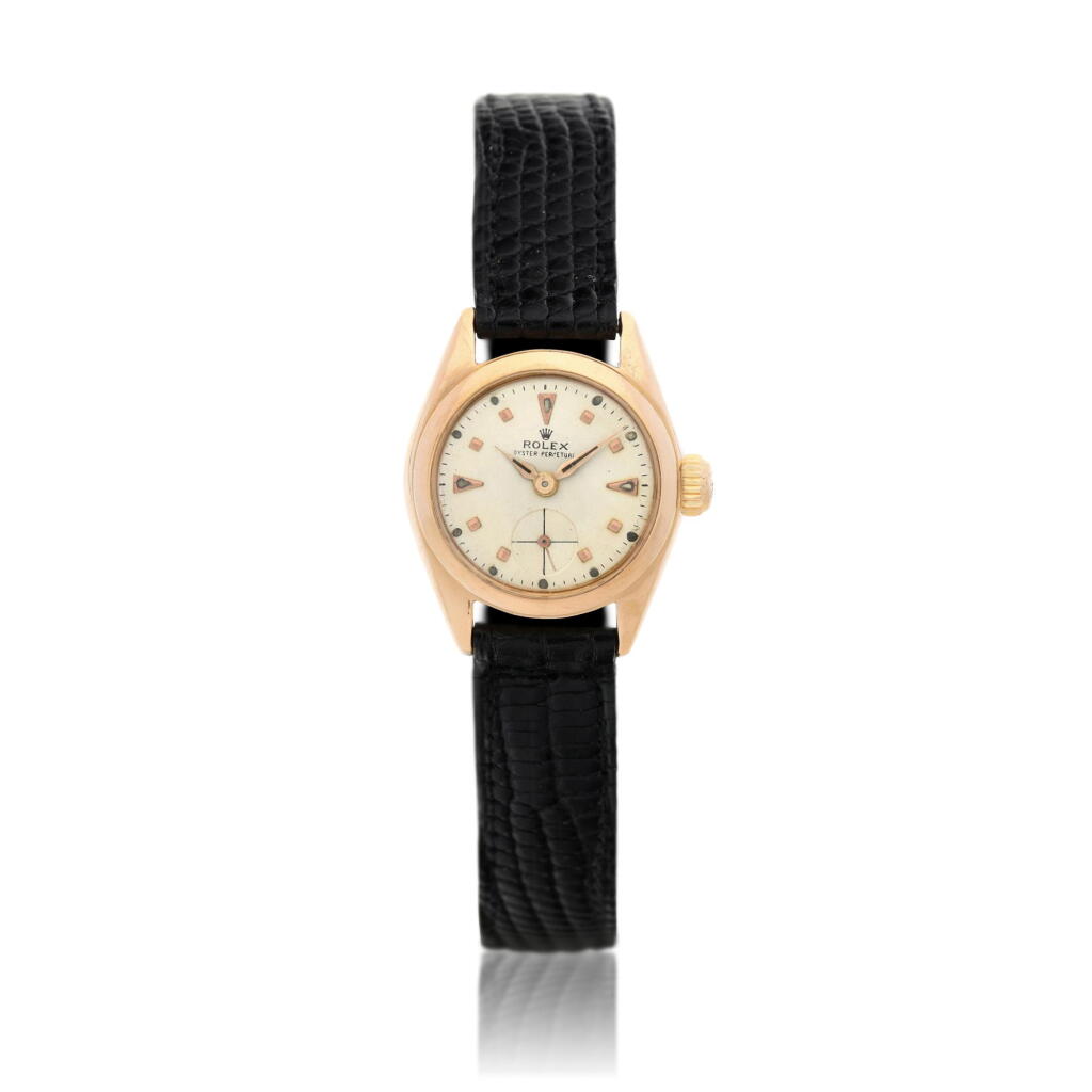 View full screen - View 1 of Lot 168. Reference 5002 Oyster Perpetual A pink gold automatic wristwatch, Circa 1950.