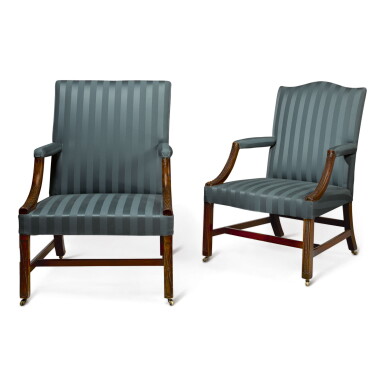 View full screen - View 1 of Lot 786. A GEORGE III CARVED MAHOGANY LIBRARY ARMCHAIR, CIRCA 1765.