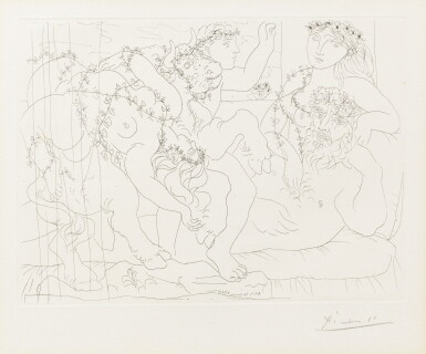 View full screen - View 1 of Lot 167. Le Repos du Sculpteur devant une Bacchanale au Taureau (Bloch 165; Baer 318).