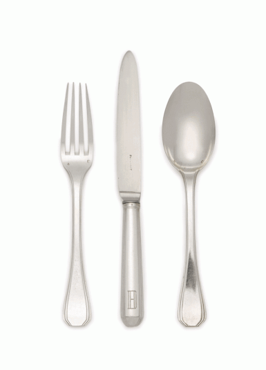 View full screen - View 1 of Lot 454. A French Art Deco Silver Flatware Service, Puiforcat, Paris, Mid 20th Century.