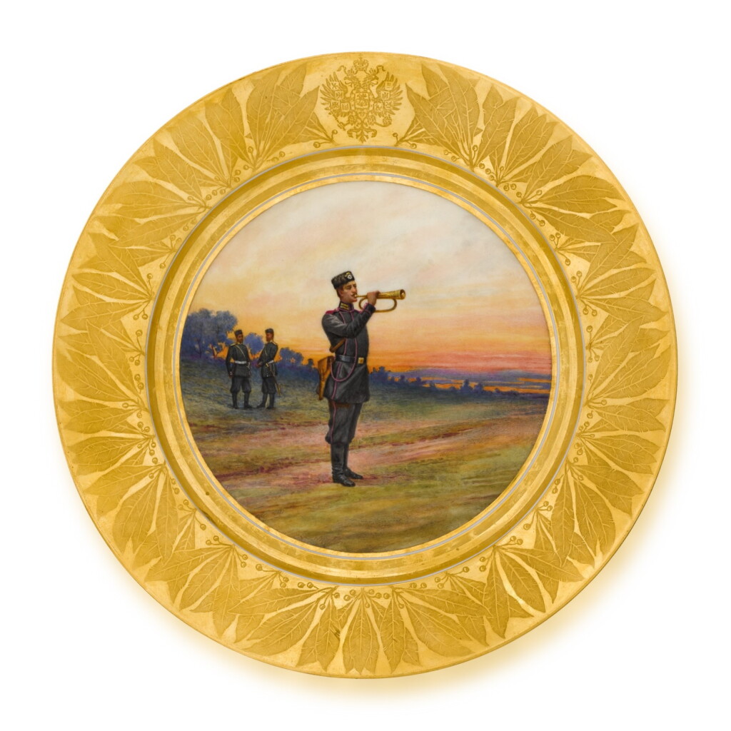 View full screen - View 1 of Lot 216. 1st Rifle Battalion of His Majesty Life-Guard: a military porcelain plate, Imperial Porcelain Factory, St Petersburg, period of Nicholas II, 1908-1909.