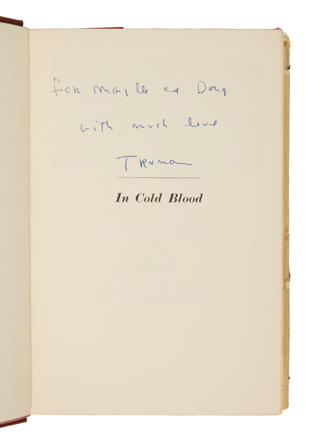 View full screen - View 1 of Lot 1066. Capote, Truman | Presentation copy of the non-fiction classic of American literature.
