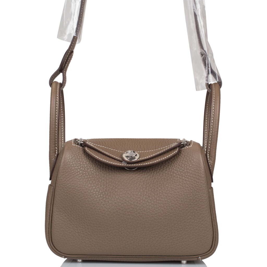 View full screen - View 1 of Lot 59. Hermés Etoupe Mini Lindy 16cm of Clemence Leather with Palladium Hardware.