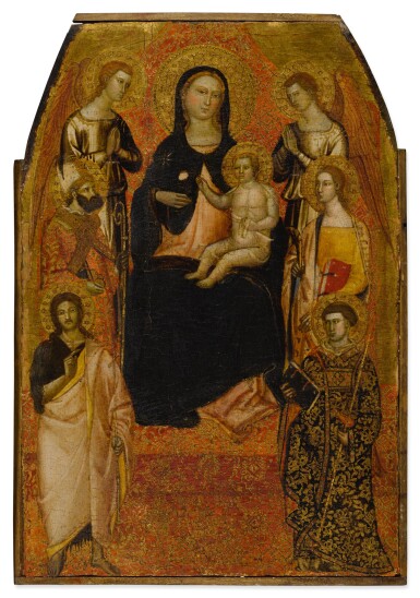 View full screen - View 1 of Lot 568. Madonna and Child Enthroned Between Two Angels and Saint Nicholas, Catherine of Alexandria, John the Baptist and Lawrence.
