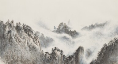 View full screen - View 1 of Lot 208. Zeng Xiaojun, Yellow Mountain 2 (2014), ink and color on paper, framed.