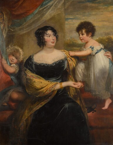 View full screen - View 1 of Lot 142. SIR WILLIAM BEECHEY, R.A. | PORTRAIT OF MRS JOHN BRAHAM WITH HER TWO CHILDREN.