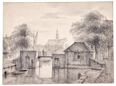 View full screen - View 1 of Lot 340. View of Haarlem with the Grote Kerk in the background.