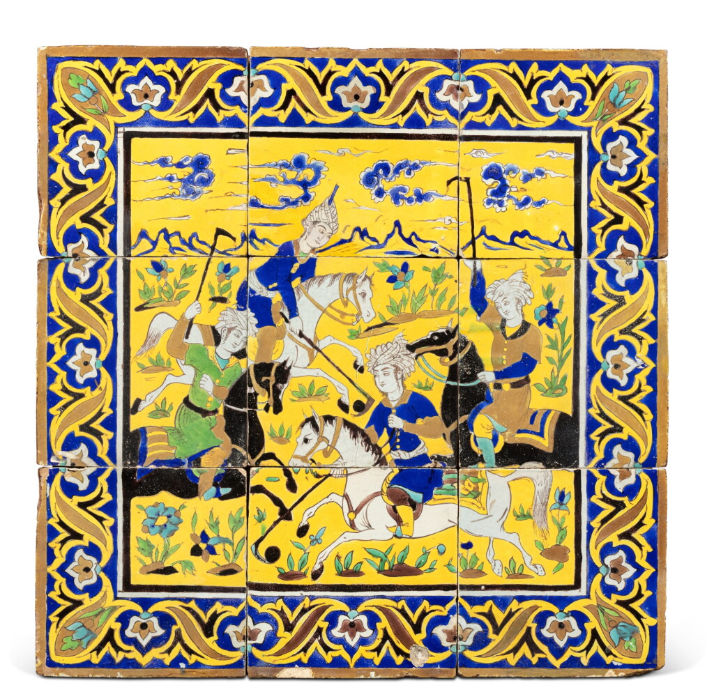 View full screen - View 1 of Lot 303. A safavide ceramic panel, Iran 18th century | Panneau de céramique, Iran, art safavide, XVIIIe siècle.