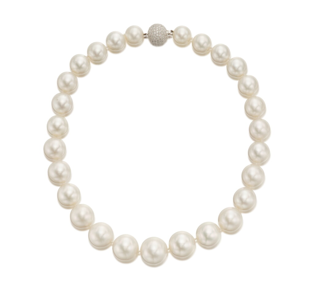 View full screen - View 1 of Lot 474. Cultured Pearl and Diamond Necklace.
