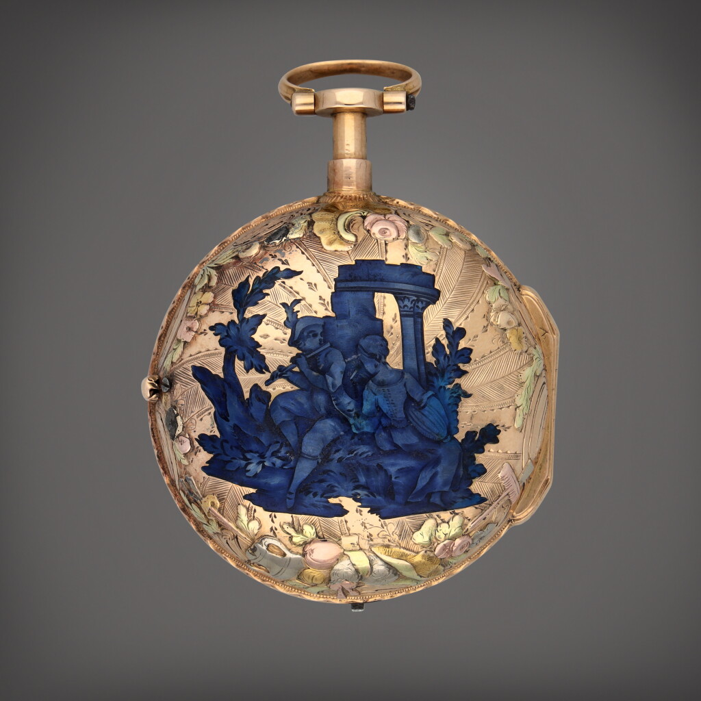 View full screen - View 1 of Lot 556. A yellow gold and enamel repeating verge watch | Circa 1760.