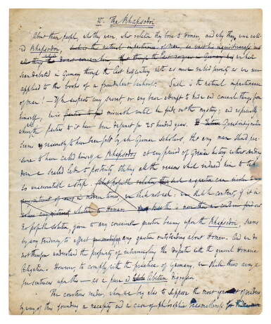 View full screen - View 1 of Lot 169. Thomas de Quincey | Autograph manuscript essay, "The Rhapsodoi", 4 pages, undated.