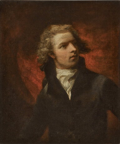 View full screen - View 1 of Lot 117. Portrait of a gentleman, thought to be Sir William Boothby, 4th Bt. (1721–1787), half-length, in a dark coat and white cravat, his head turned to the right.