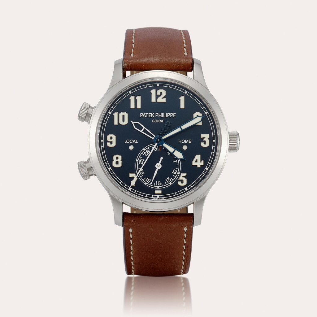 View full screen - View 1 of Lot 2216. Calatrava Pilot Travel Time, Reference 5524 A white gold dual time zone wristwatch with date and day and night indication, Circa 2017 | 百達翡麗 | CALATRAVA PILOT TRAVEL TIME 型號5524 | 白金兩地時間腕錶,備日期及晝夜顯示,約2017年製.