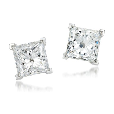 View full screen - View 1 of Lot 89. Pair of diamond earrings.