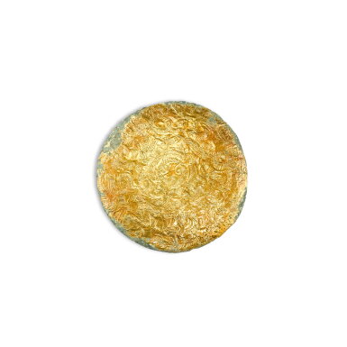View full screen - View 1 of Lot 506. A gold-sheet embellished bronze 'dragon' domed plaque, Eastern Zhou dynasty, Warring States period 東周戰國 青銅包金龍紋飾牌.