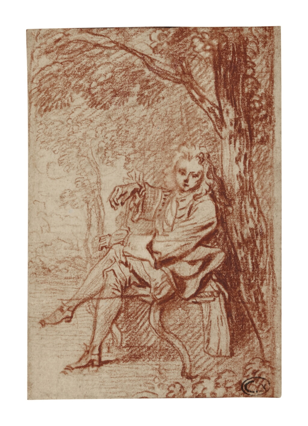 View full screen - View 1 of Lot 36. Recto: An officer seated by a tree Verso: Sketch of a seated lady.