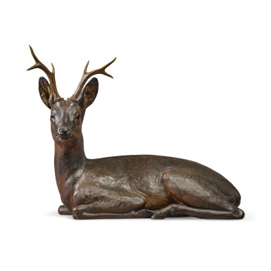 View full screen - View 1 of Lot 195. A Continental glazed earthenware model of a deer, German or Austrian, 19th century.