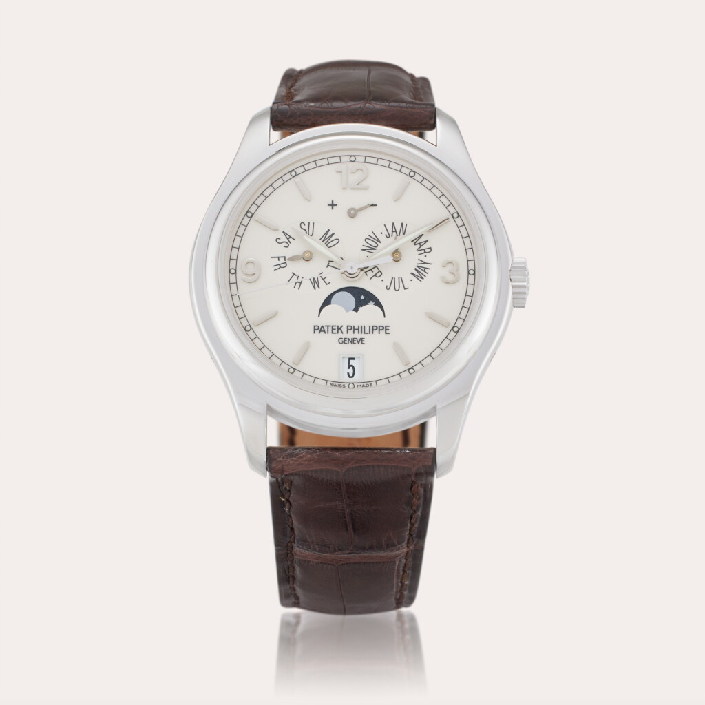 View full screen - View 1 of Lot 9. Reference 5146G-001 | A white gold automatic annual calendar wristwatch with moon phases and power reserve indication, Circa 2005.