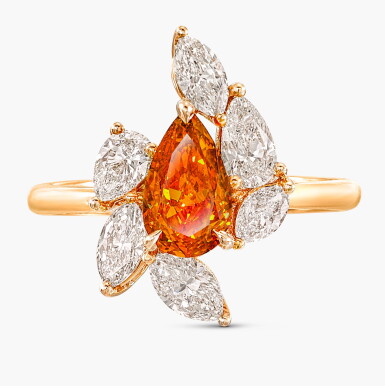View full screen - View 1 of Lot 1288. Fancy Deep Orange Diamond and Diamond Ring | 1.02克拉 深彩橙色鑽石 配 鑽石 戒指.
