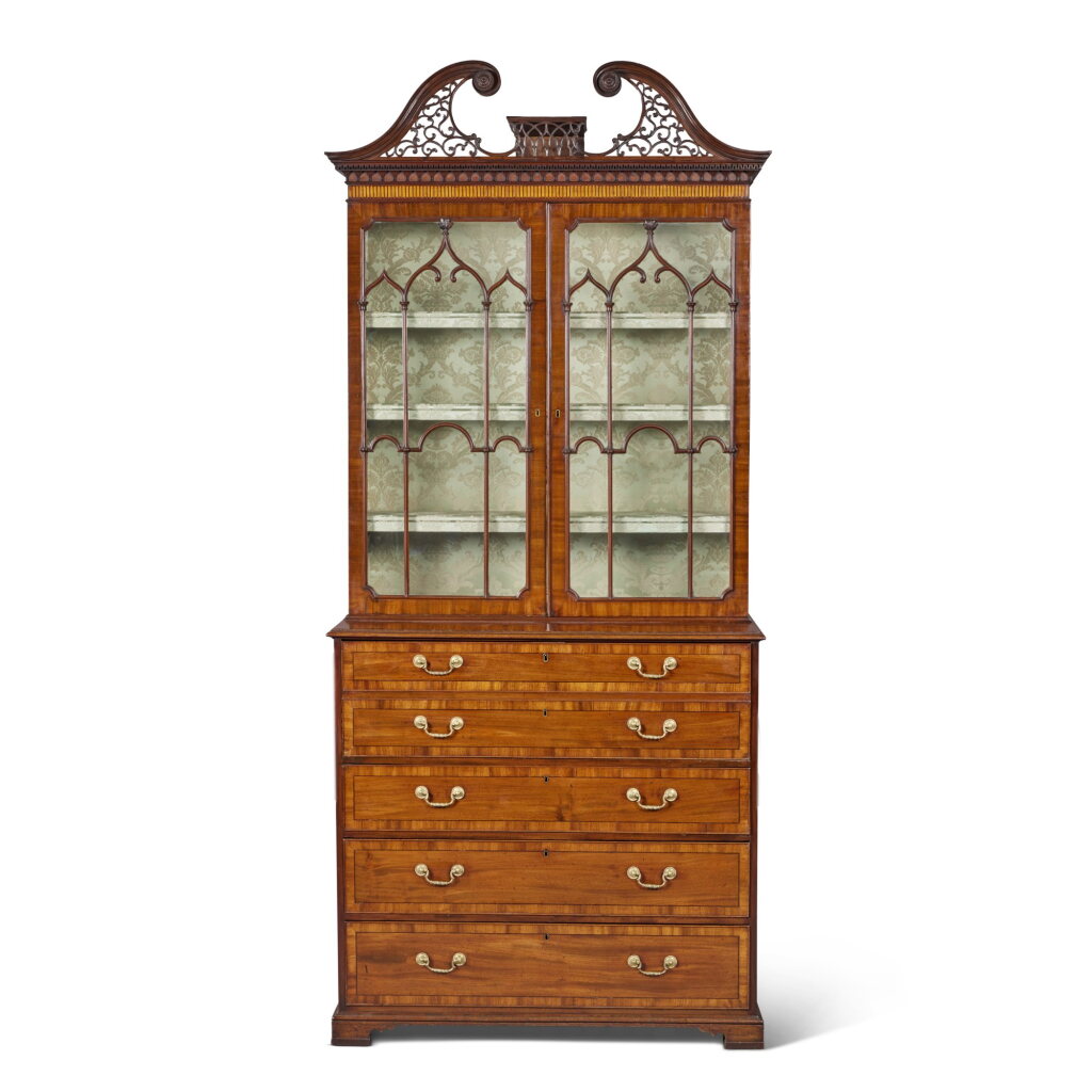 View full screen - View 1 of Lot 123. A George III Inlaid Mahogany Secretaire Bookcase, Last Quarter 18th Century.