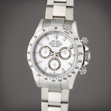 View full screen - View 1 of Lot 203. Reference 116520 Daytona 'APH dial' | A stainless steel automatic chronograph wristwatch with bracelet, Circa 2010.