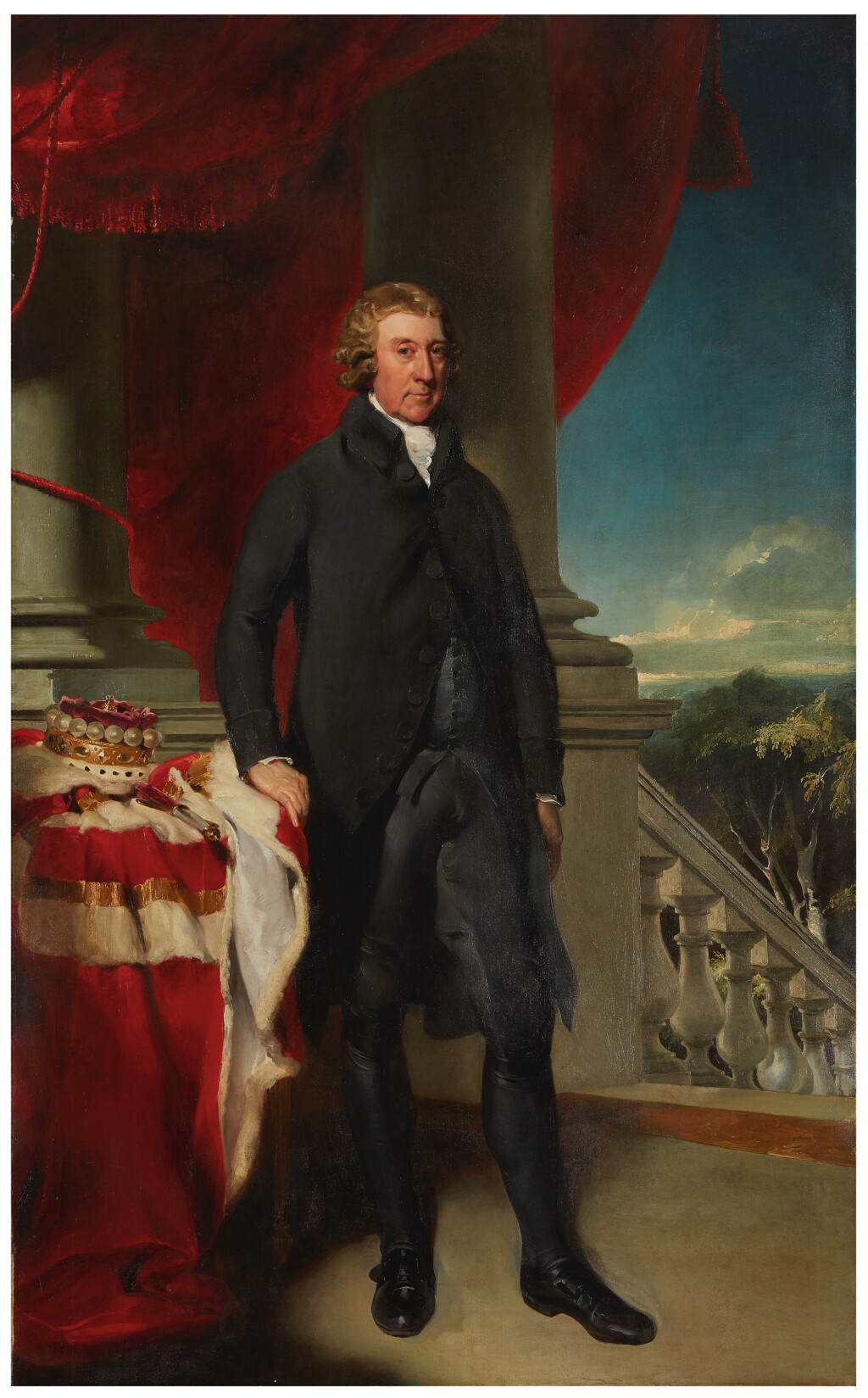 View full screen - View 1 of Lot 115. SIR THOMAS LAWRENCE, P.R.A. | PORTRAIT OF THOMAS DAWSON, 1ST VISCOUNT CREMORNE, FULL LENGTH, WITH HIS HAND RESTING ON A TABLE.