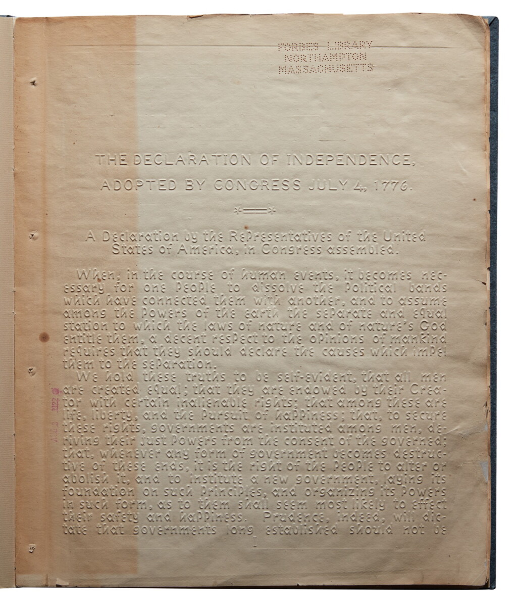 View full screen - View 1 of Lot 105. Declaration of Independence, United States Constitution | A raised-letter printing of the United States' foundational documents.